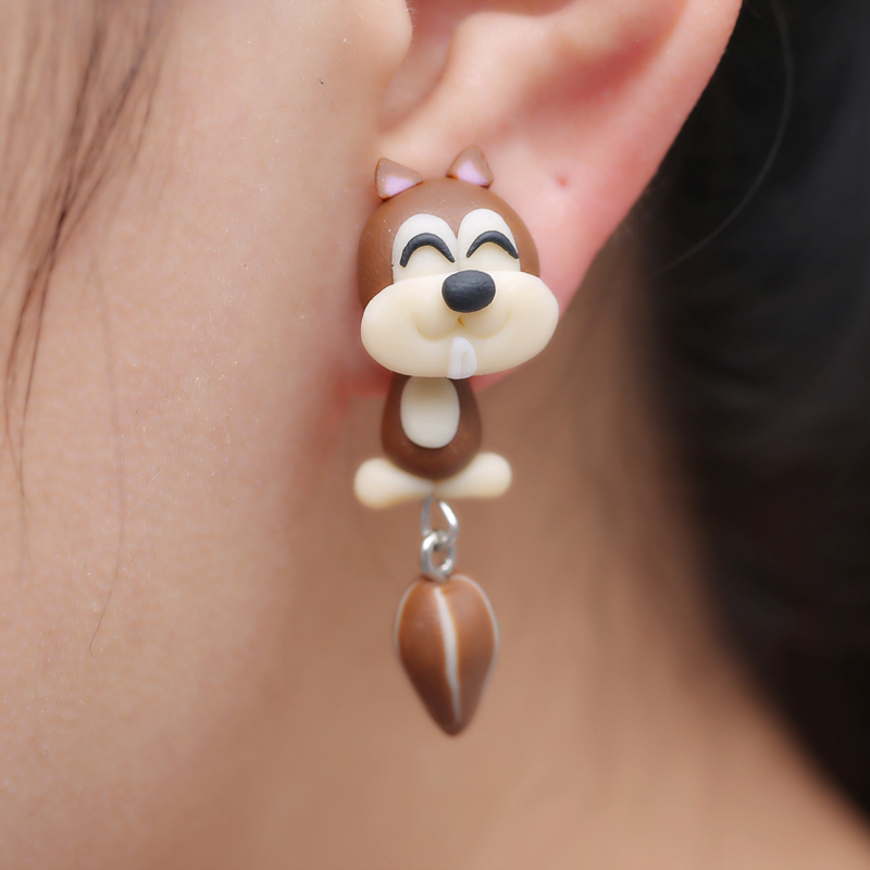 3D Printing Earrings - Handmade 3D Squirrel Polymer Clay Stud
