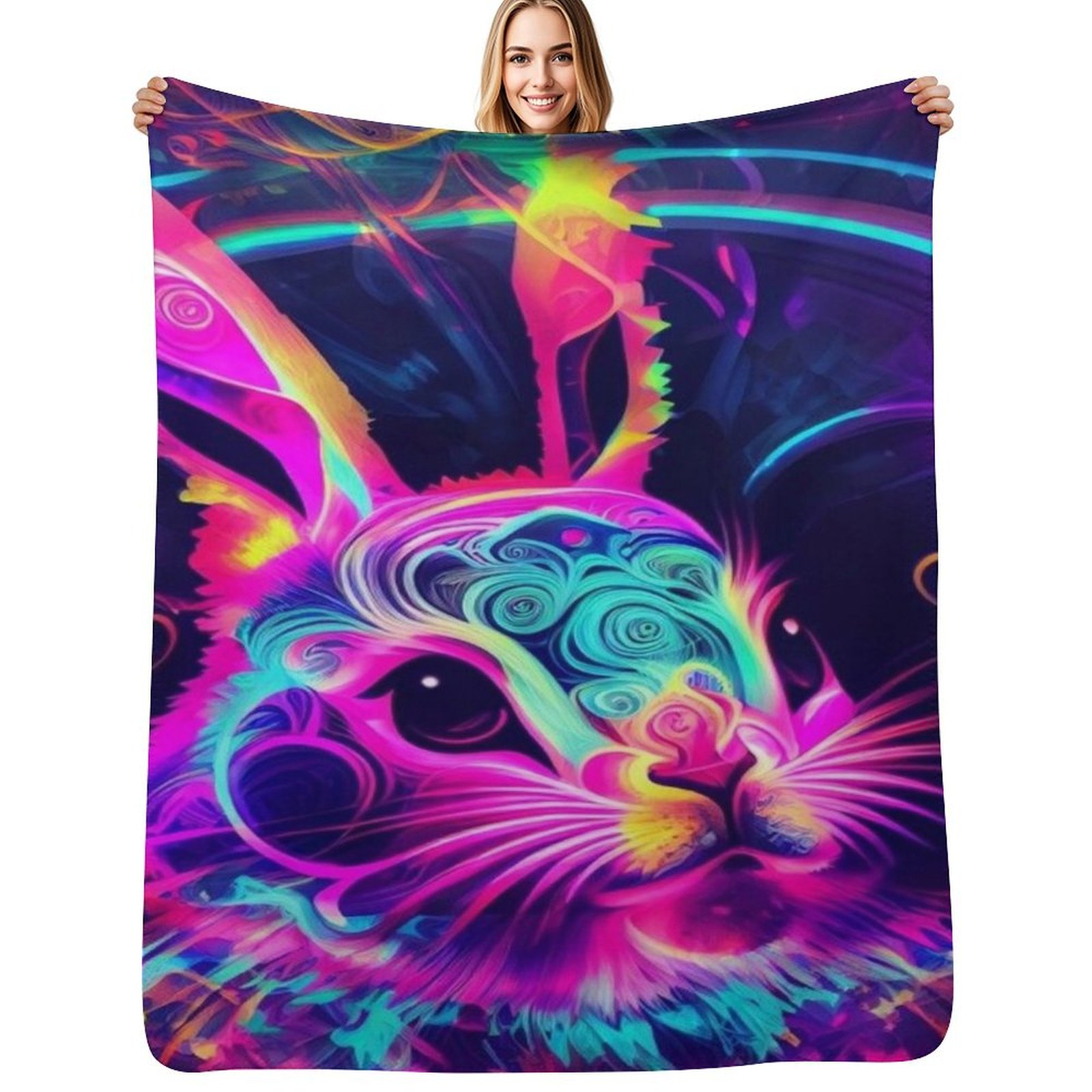 rabbit in neon Throw Blanket S - 3D Printing Rabbit recensie en prijs