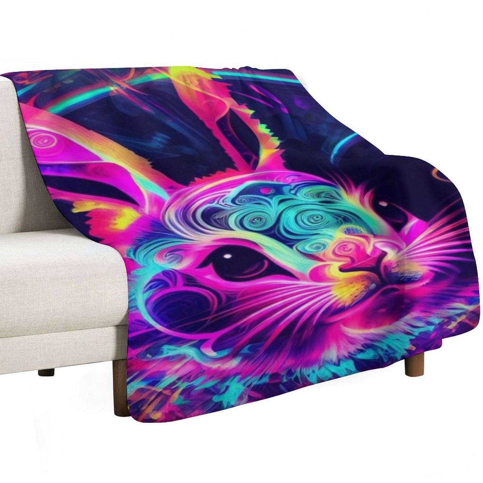 rabbit in neon Throw Blanket S - 3D Printing Rabbit recensie en prijs