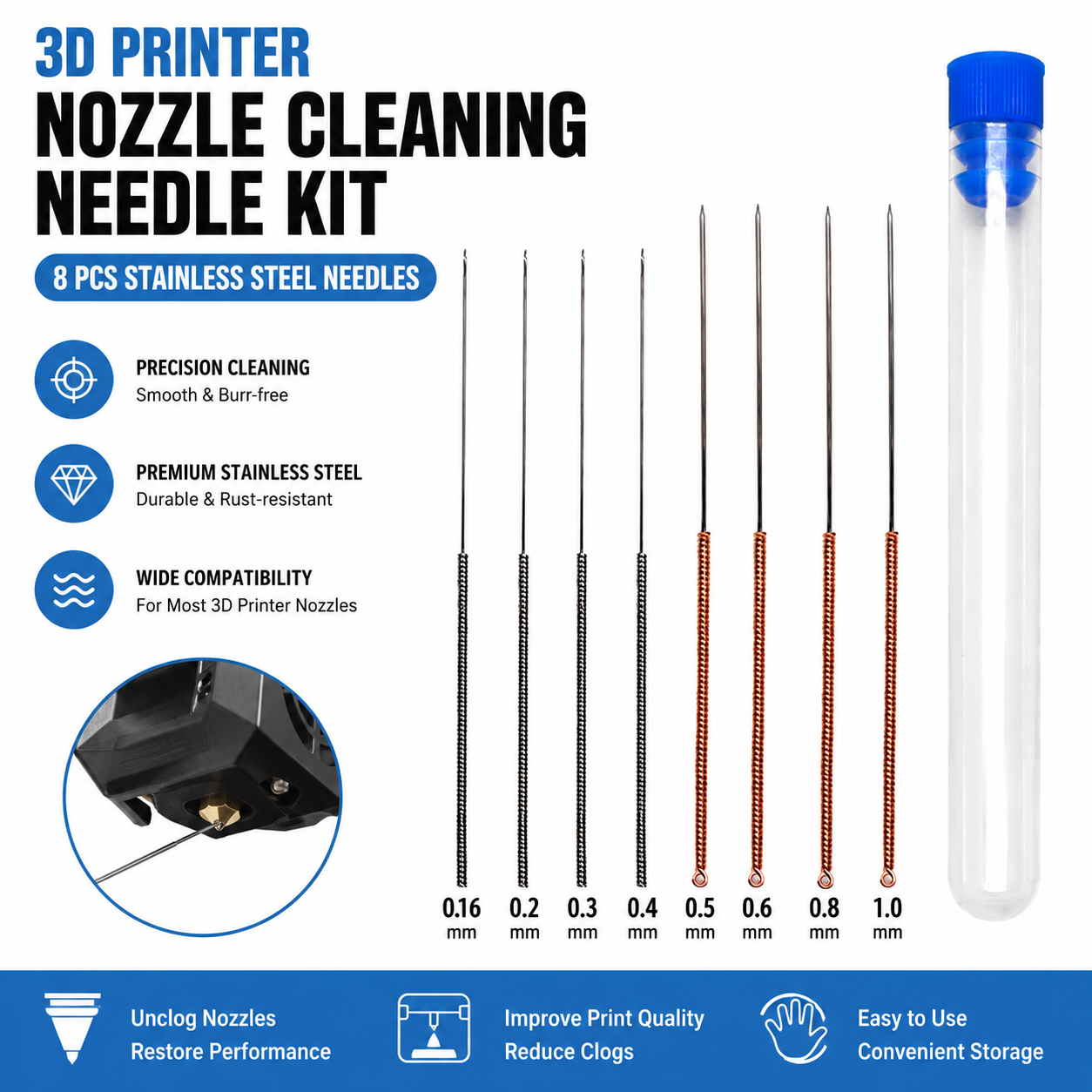 3D Printer Nozzle Cleaning Kit - 3D Printing Stainless Steel recensie en prijs